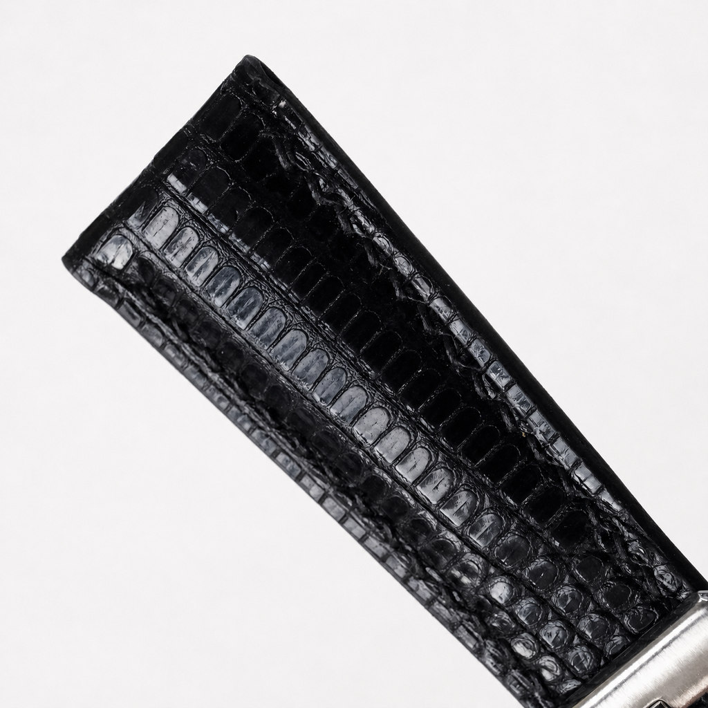 Padded Black Lizard Leather Watch Strap