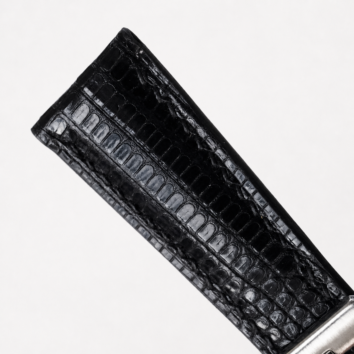 Padded Black Lizard Leather Watch Strap