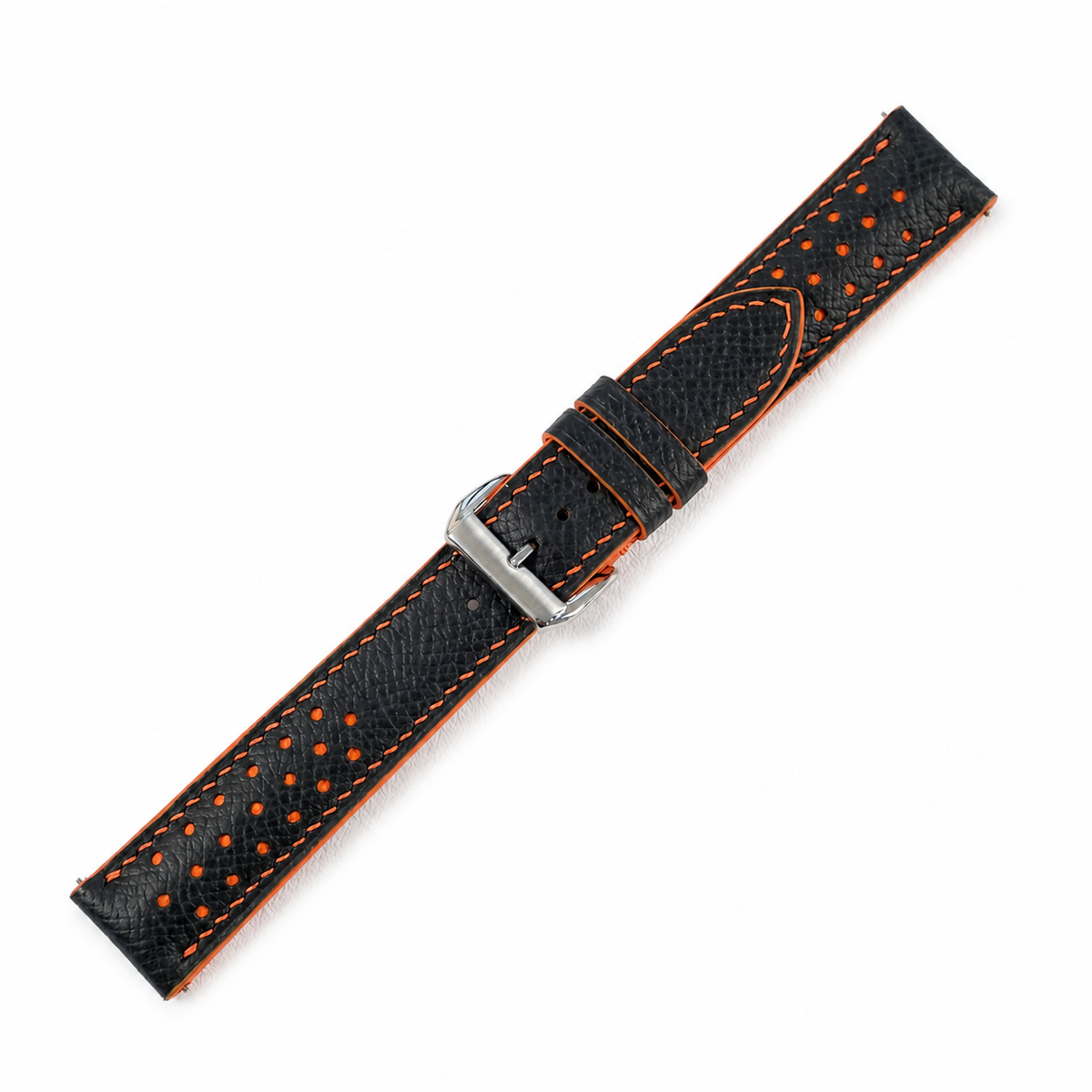 Padded Black Orange Racing Holes Rally Epsom Leather Watch Strap