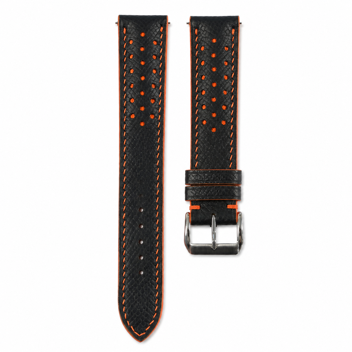 Padded Black Orange Racing Holes Rally Epsom Leather Watch Strap