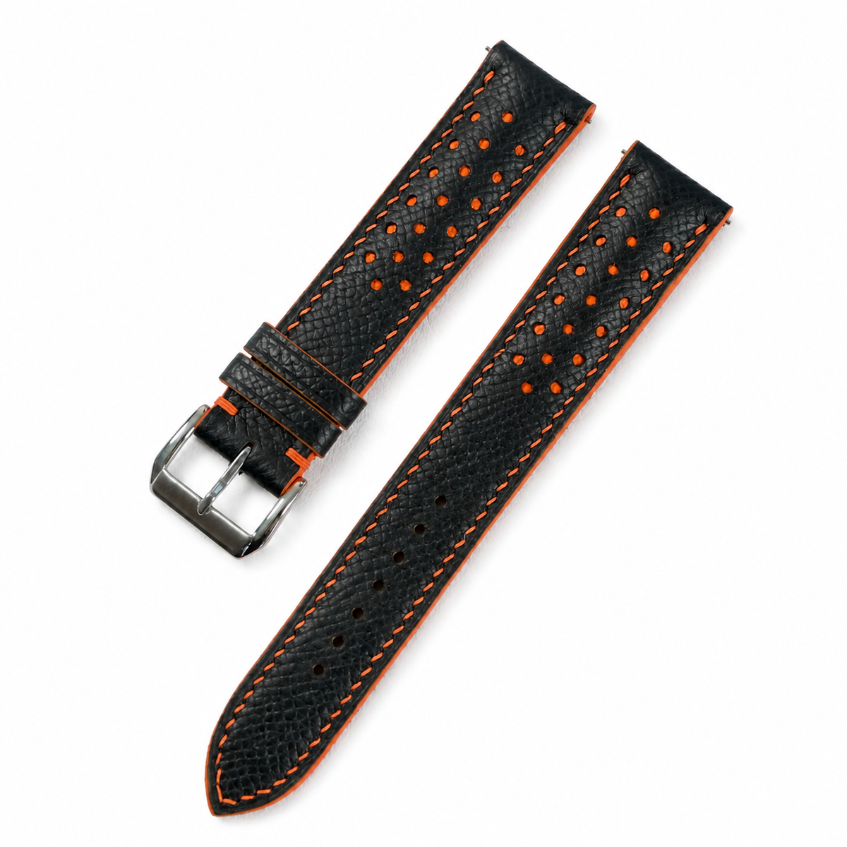 Padded Black Orange Racing Holes Rally Epsom Leather Watch Strap