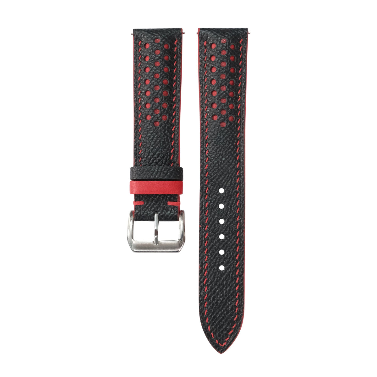 Padded Black Red Racing Holes Rally Epsom Leather Watch Strap