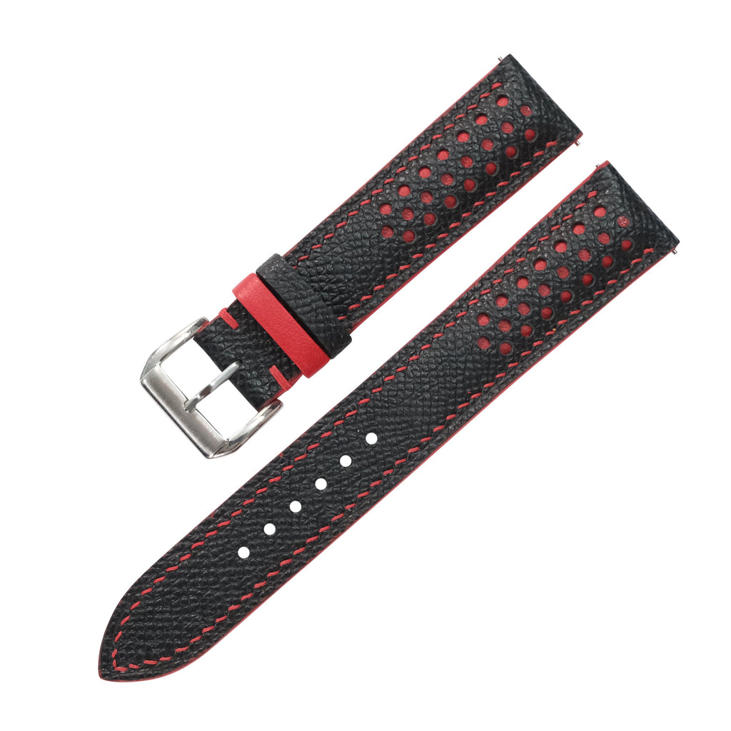 Padded Black Red Racing Holes Rally Epsom Leather Watch Strap