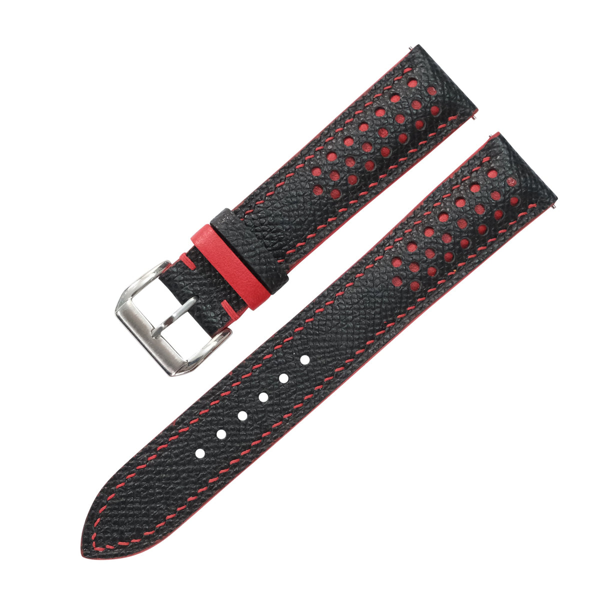 Padded Black Red Racing Holes Rally Epsom Leather Watch Strap