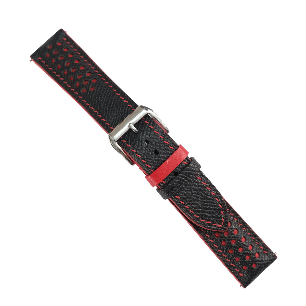 Padded Black Red Racing Holes Rally Epsom Leather Watch Strap
