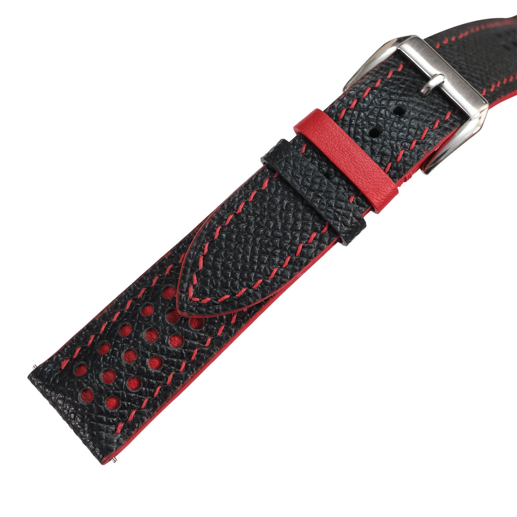 Padded Black Red Racing Holes Rally Epsom Leather Watch Strap