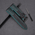 Padded Black Turquoise Racing Holes Rally Epsom Leather Watch Strap
