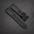 Padded Black White Racing Holes Rally Epsom Leather Watch Strap
