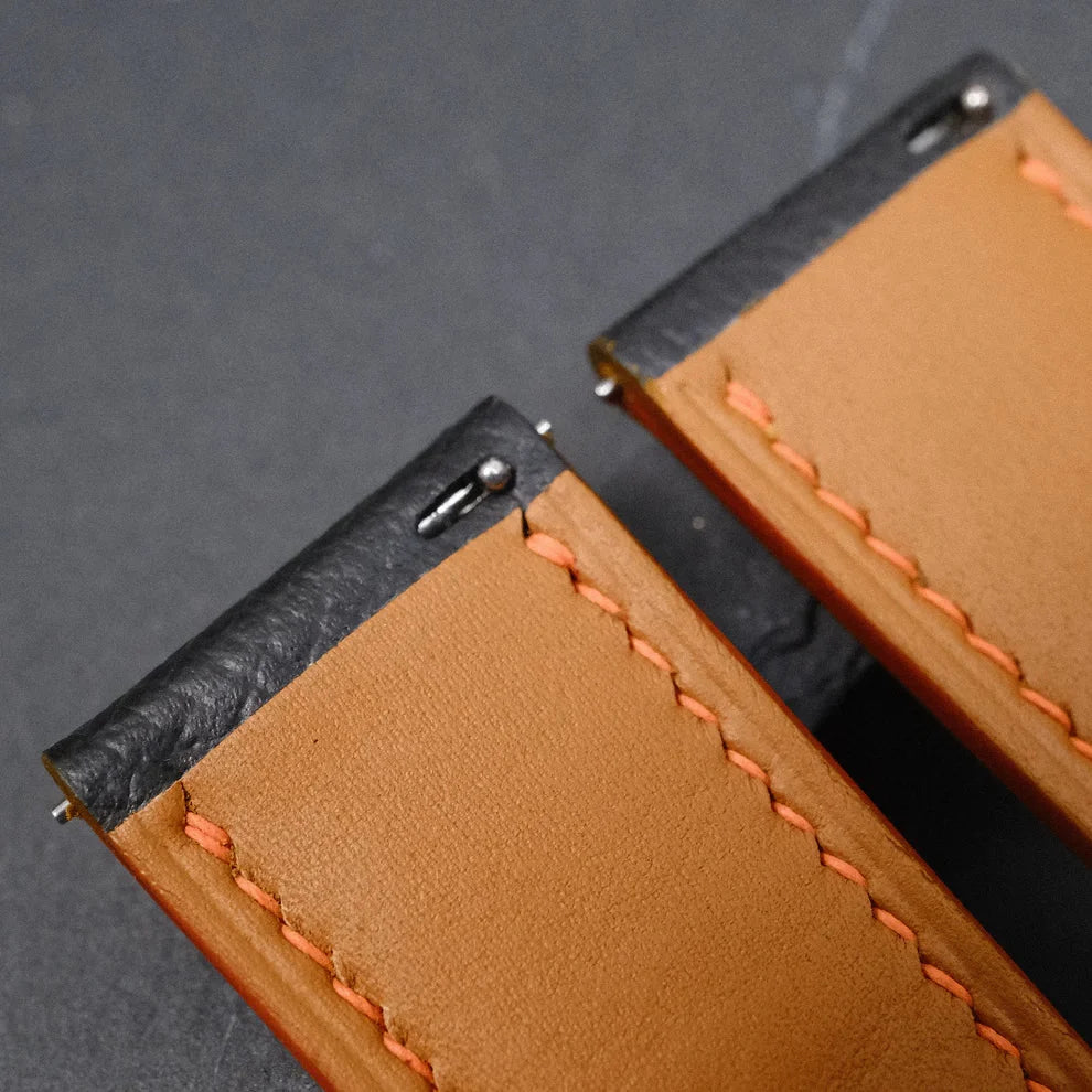 Padded Black White Racing Holes Rally Epsom Leather Watch Strap