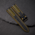 Padded Black Yellow Racing Holes Rally Epsom Leather Watch Strap