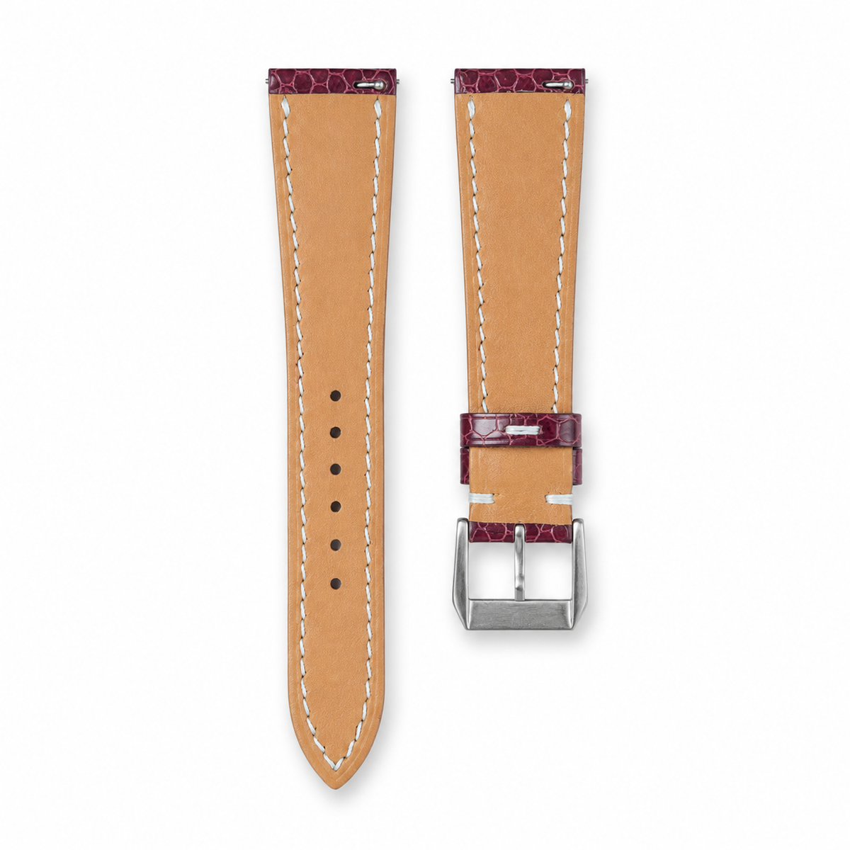 Padded Burgundy Oxblood Sea Snake Leather Watch Strap