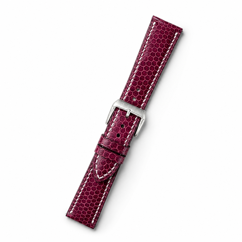Padded Burgundy Oxblood Sea Snake Leather Watch Strap