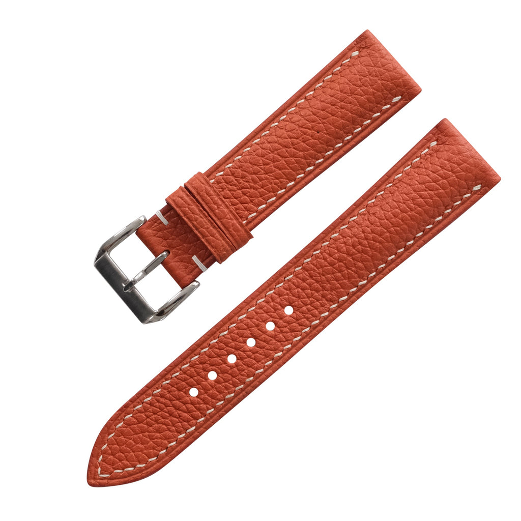Padded Burnt Orange Togo Leather Watch Strap