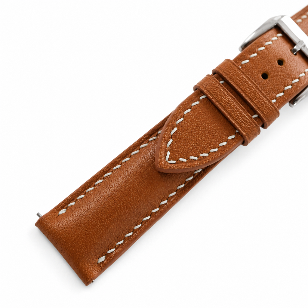 Padded Cognac Brown Swift Leather Watch Strap