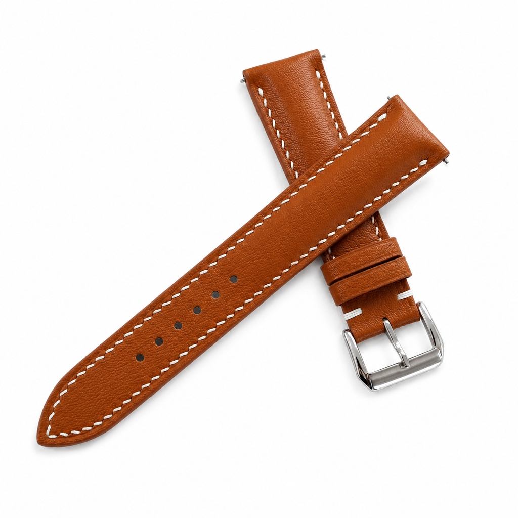Padded Cognac Brown Swift Leather Watch Strap