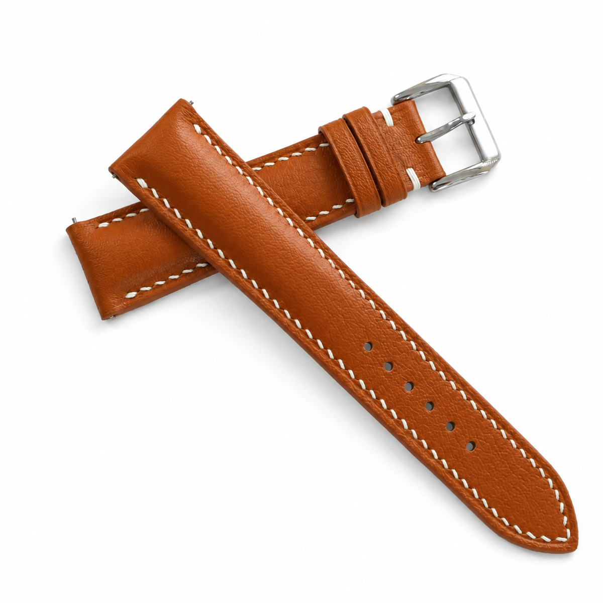 Padded Cognac Brown Swift Leather Watch Strap