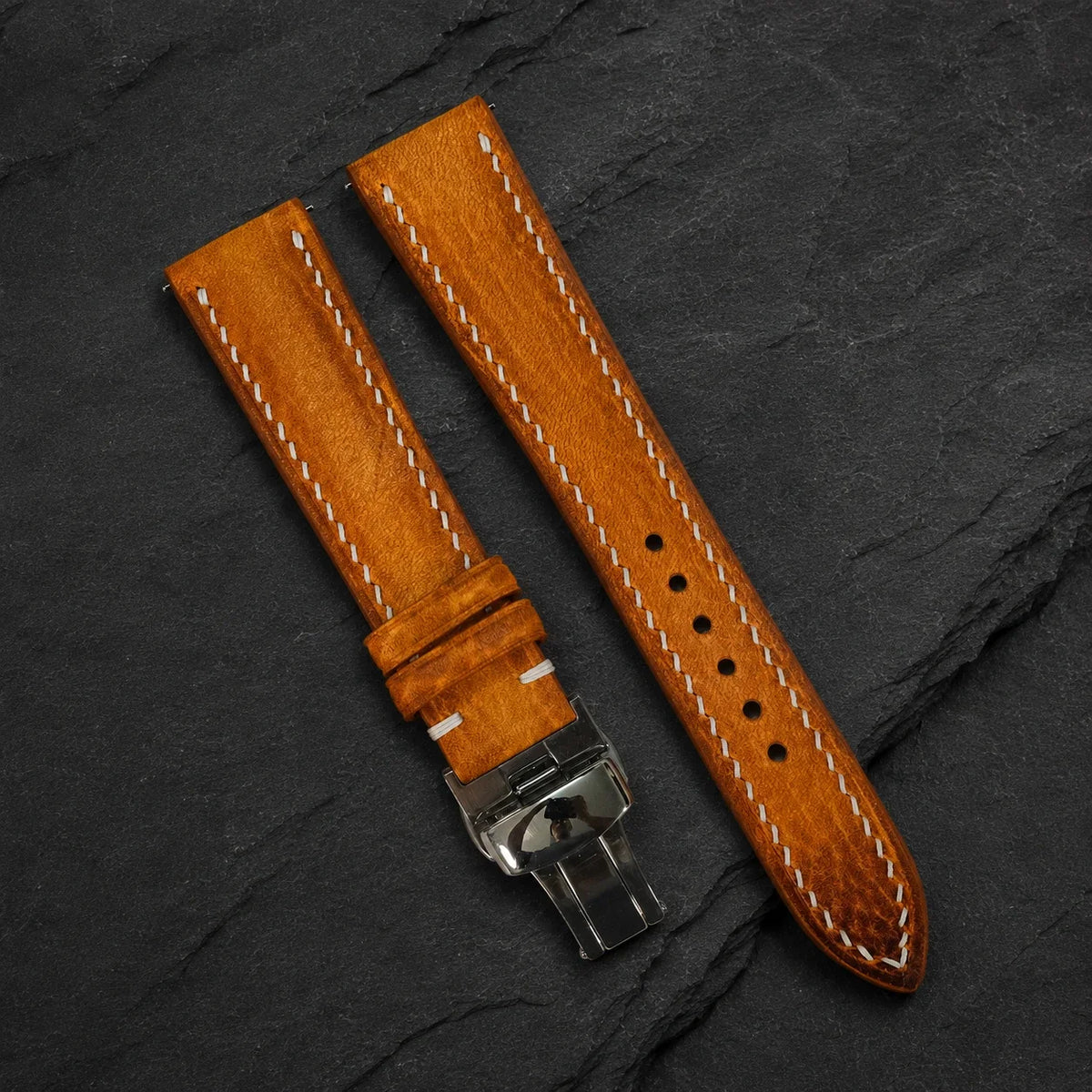 Padded Cognac Orange Patina Italian Leather Watch Strap