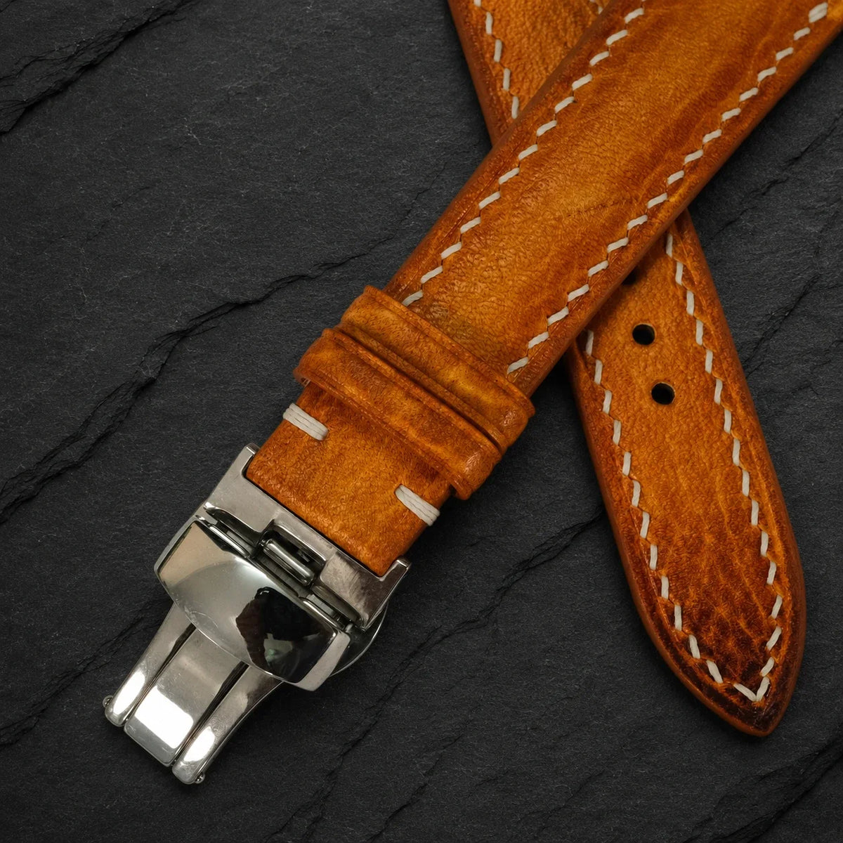 Padded Cognac Orange Patina Italian Leather Watch Strap