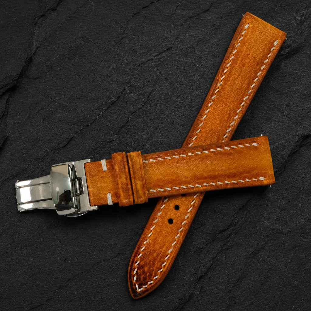 Padded Cognac Orange Patina Italian Leather Watch Strap
