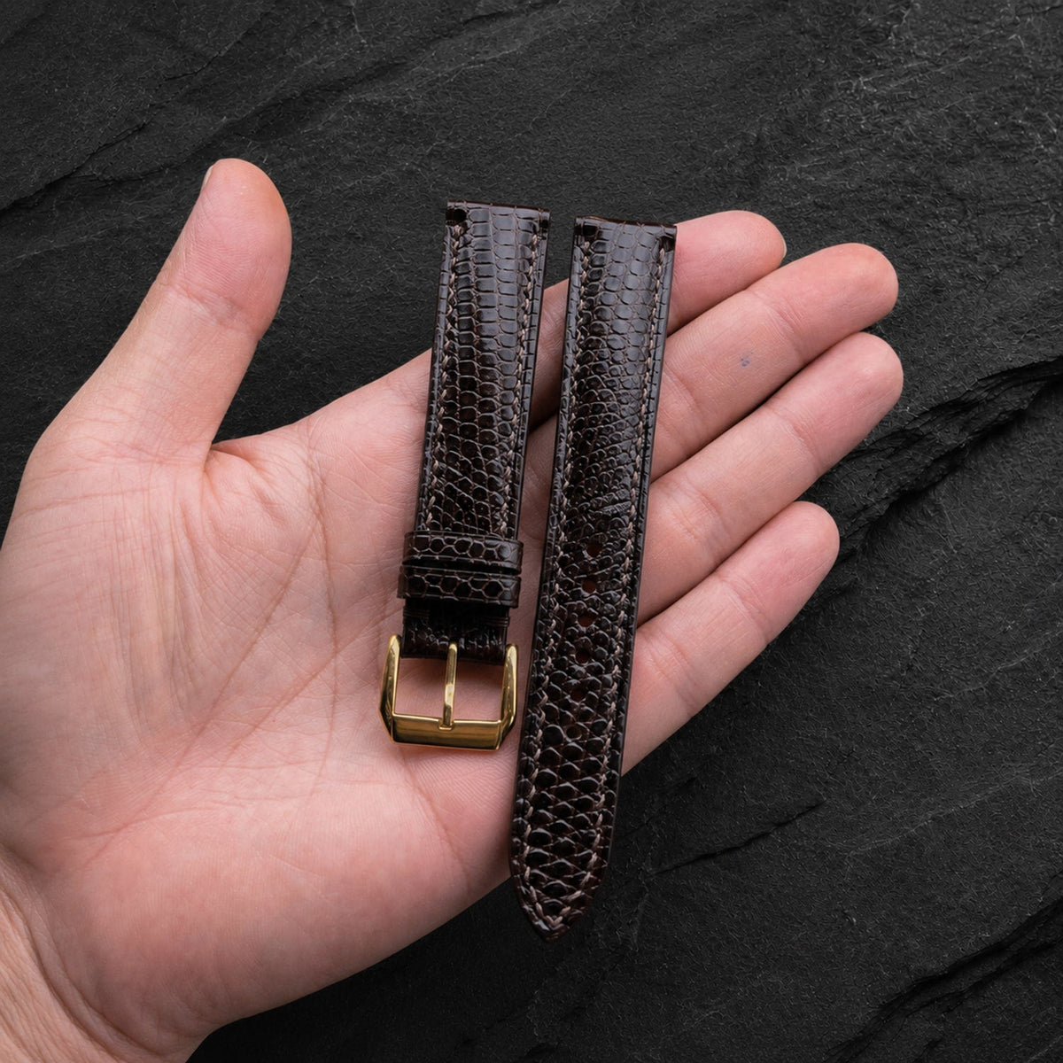Padded Dark Brown Lizard Leather Watch Strap