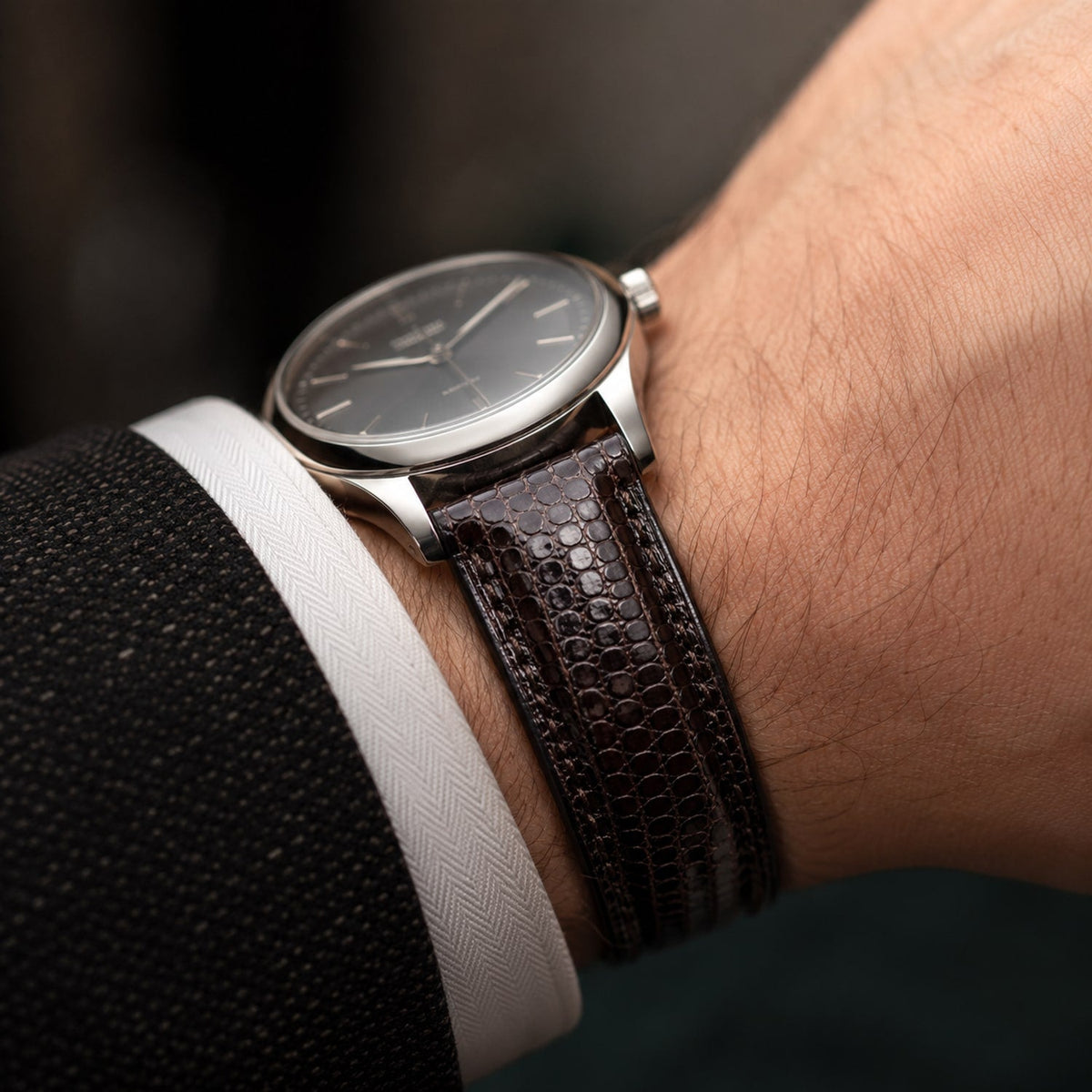 Padded Dark Brown Lizard Leather Watch Strap
