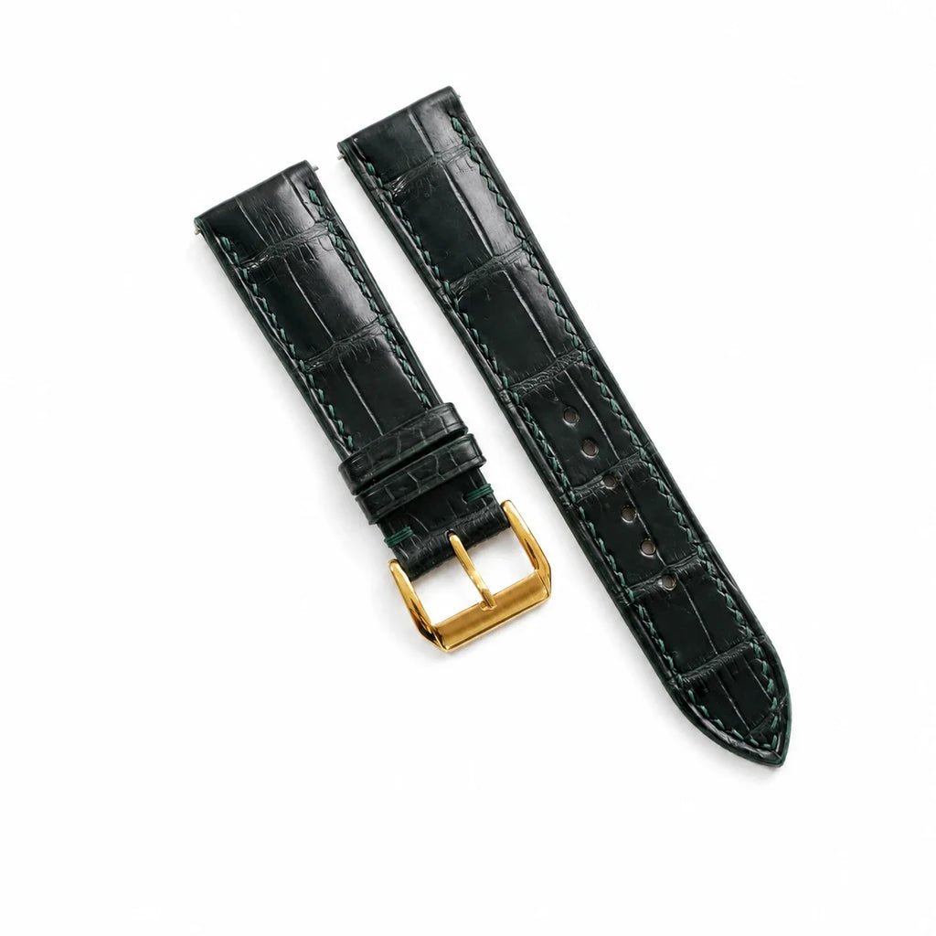 Padded Dark Green Alligator Leather Watch Strap