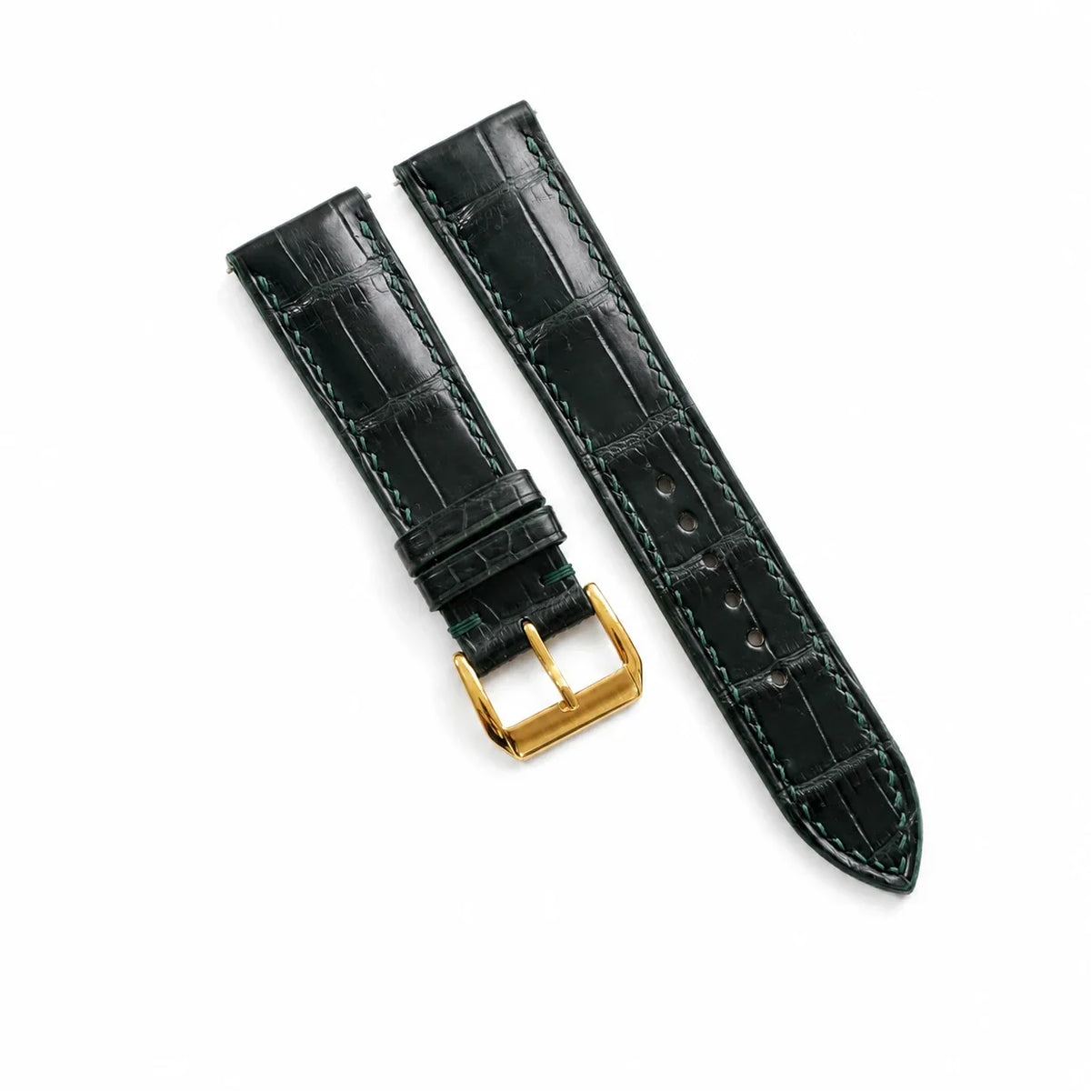 Padded Dark Green Alligator Leather Watch Strap