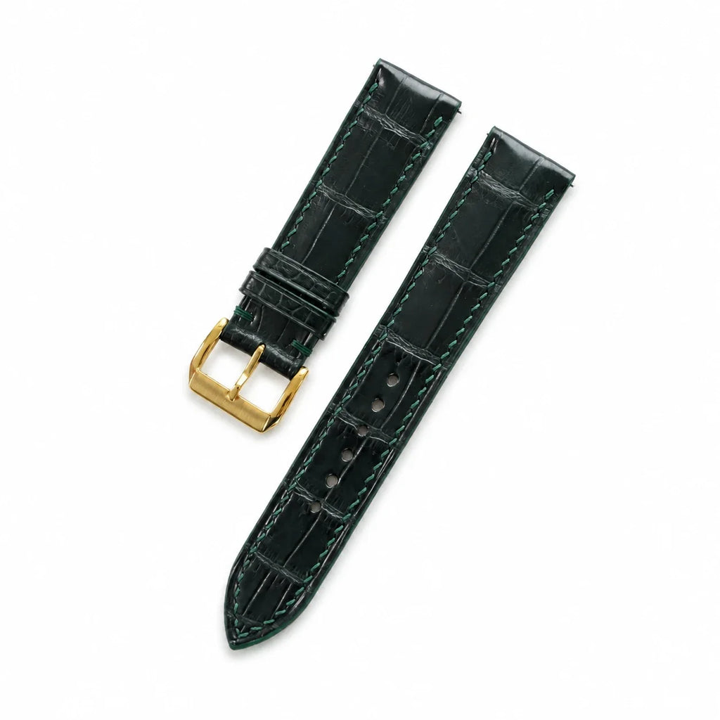 Padded Dark Green Alligator Leather Watch Strap