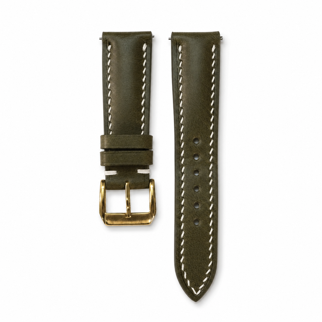 Padded Deep Olive Green Swift Leather Watch Strap
