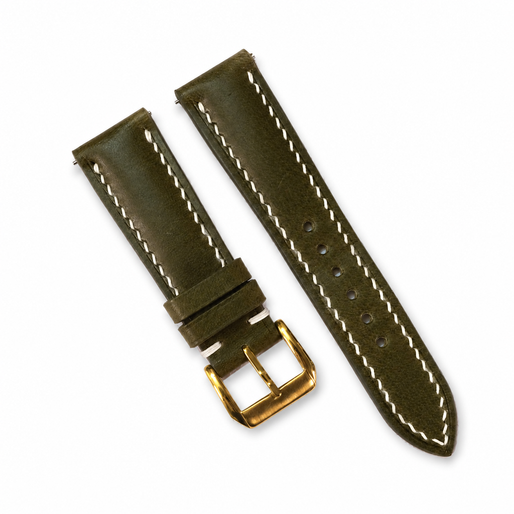 Padded Deep Olive Green Swift Leather Watch Strap