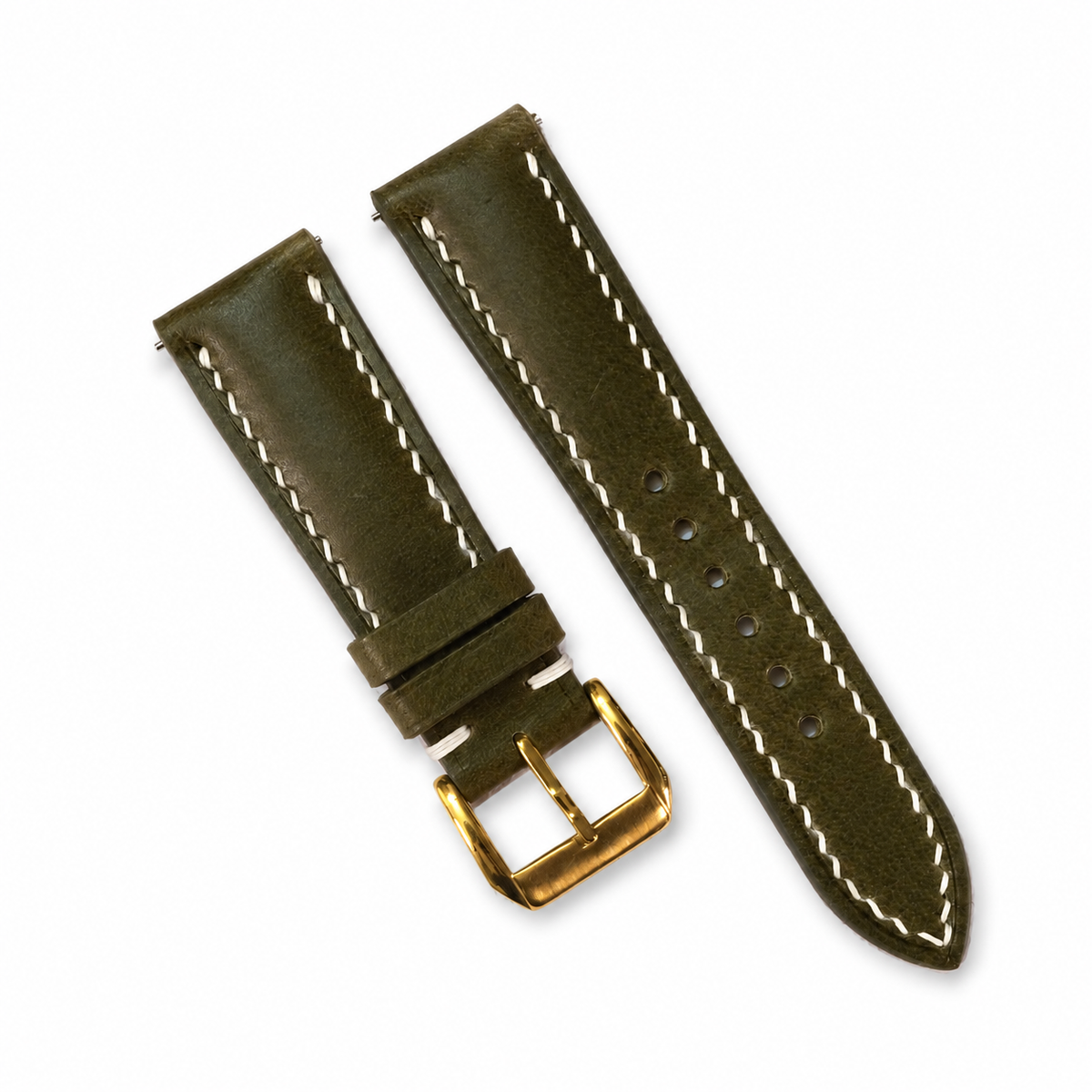 Padded Deep Olive Green Swift Leather Watch Strap