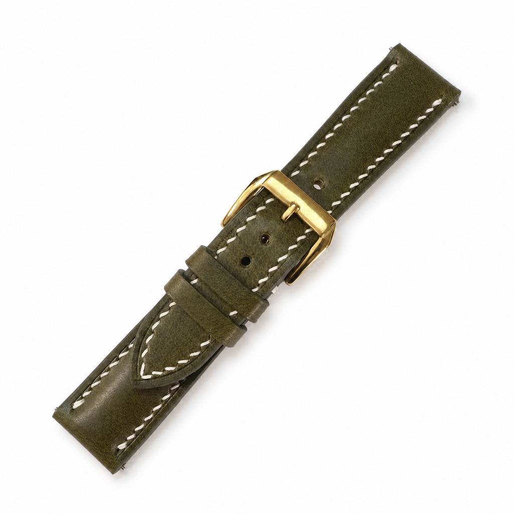 Padded Deep Olive Green Swift Leather Watch Strap