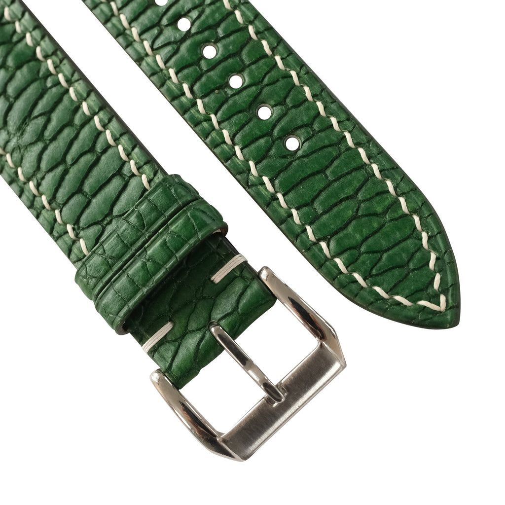 Patina Padded Green Beaver Tail Leather Watch Strap