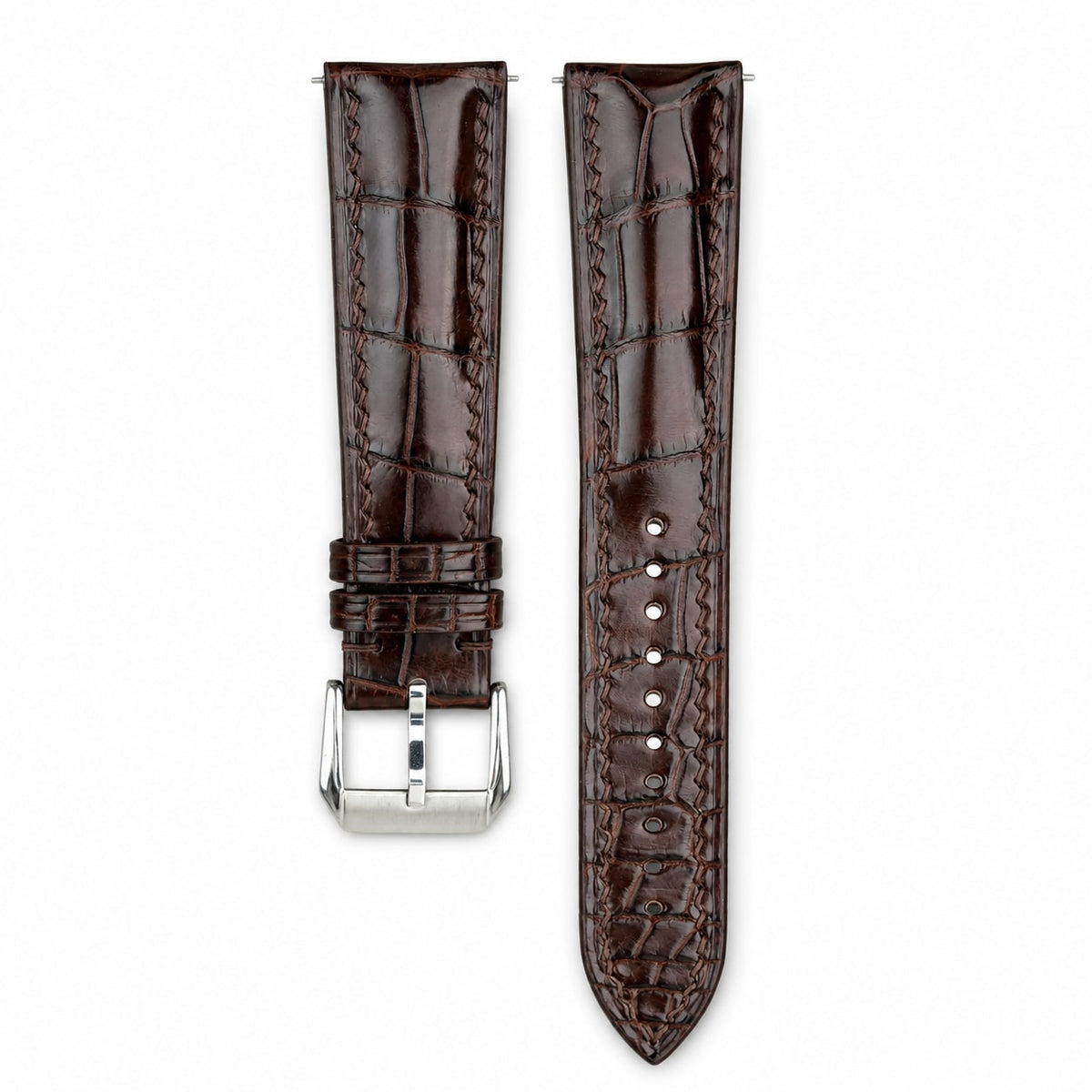 Padded Mahogany Brown Alligator Leather Watch Strap