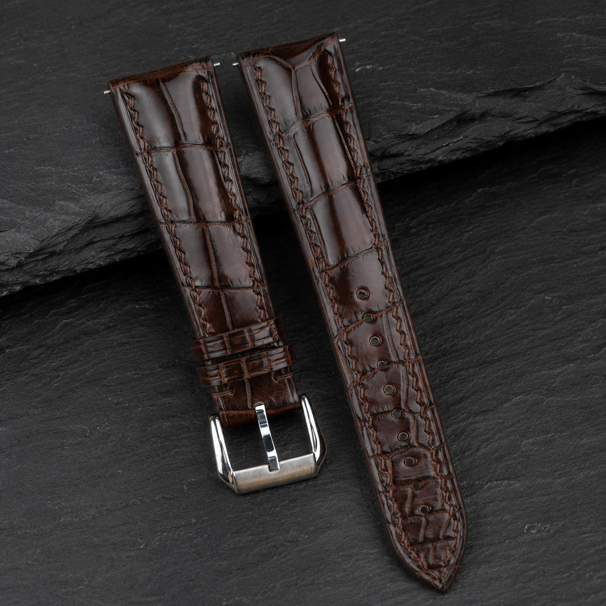 Padded Mahogany Brown Alligator Leather Watch Strap