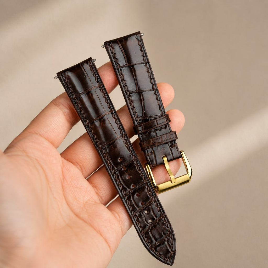 Padded Mahogany Brown Alligator Leather Watch Strap