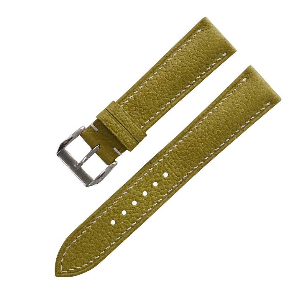 Padded Olive Green Togo Leather Watch Strap