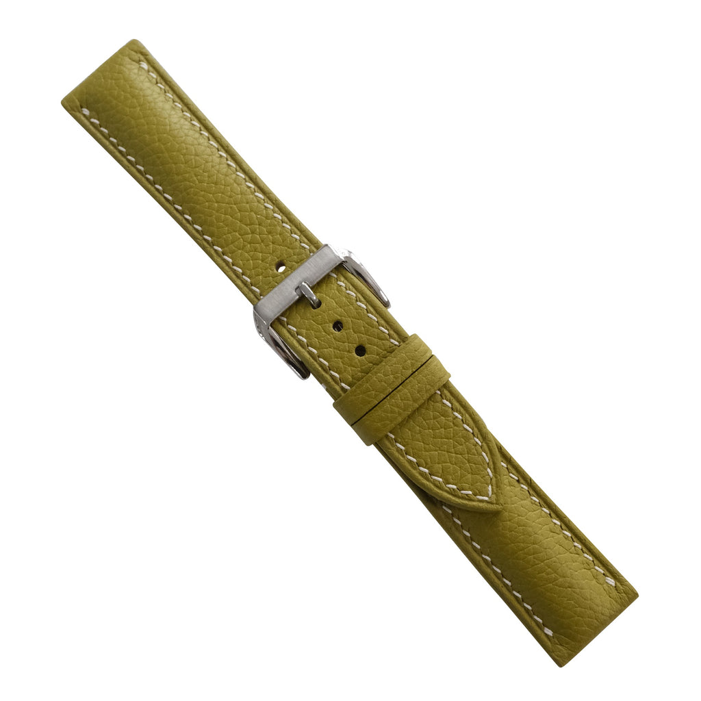 Padded Olive Green Togo Leather Watch Strap