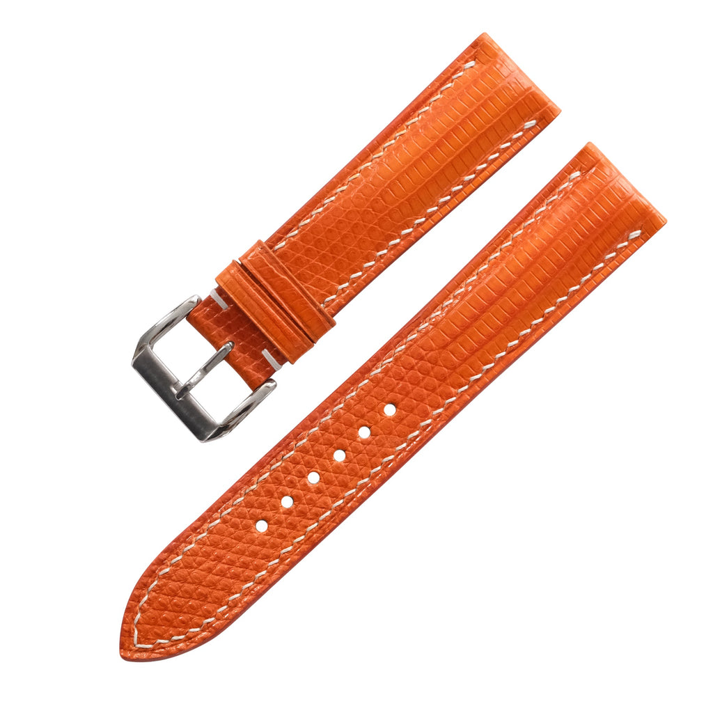 Padded Orange Lizard Leather Watch Strap