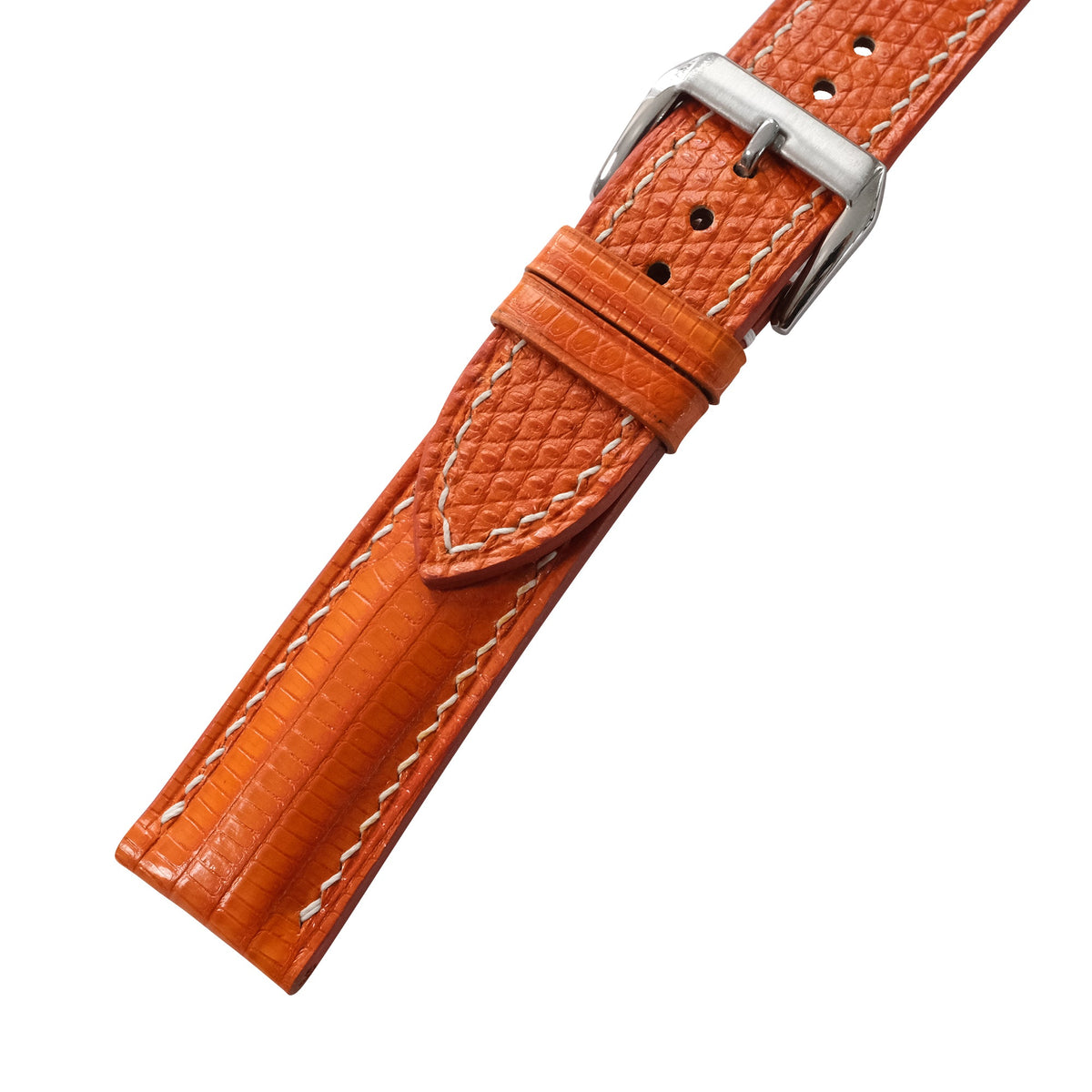 Padded Orange Lizard Leather Watch Strap