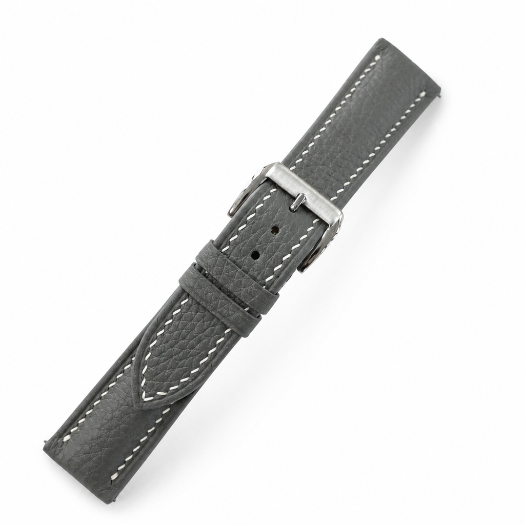 Padded Stone Gray Togo Leather Watch Strap