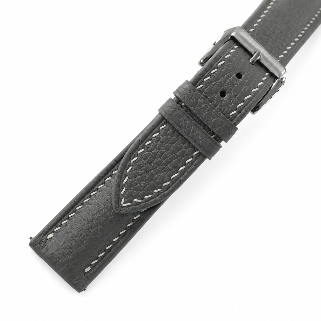 Padded Stone Gray Togo Leather Watch Strap