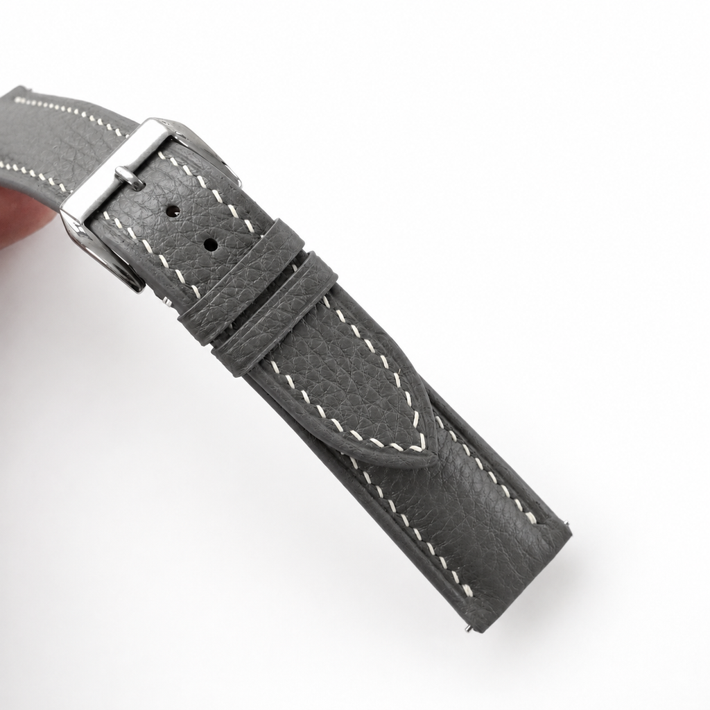 Padded Stone Gray Togo Leather Watch Strap