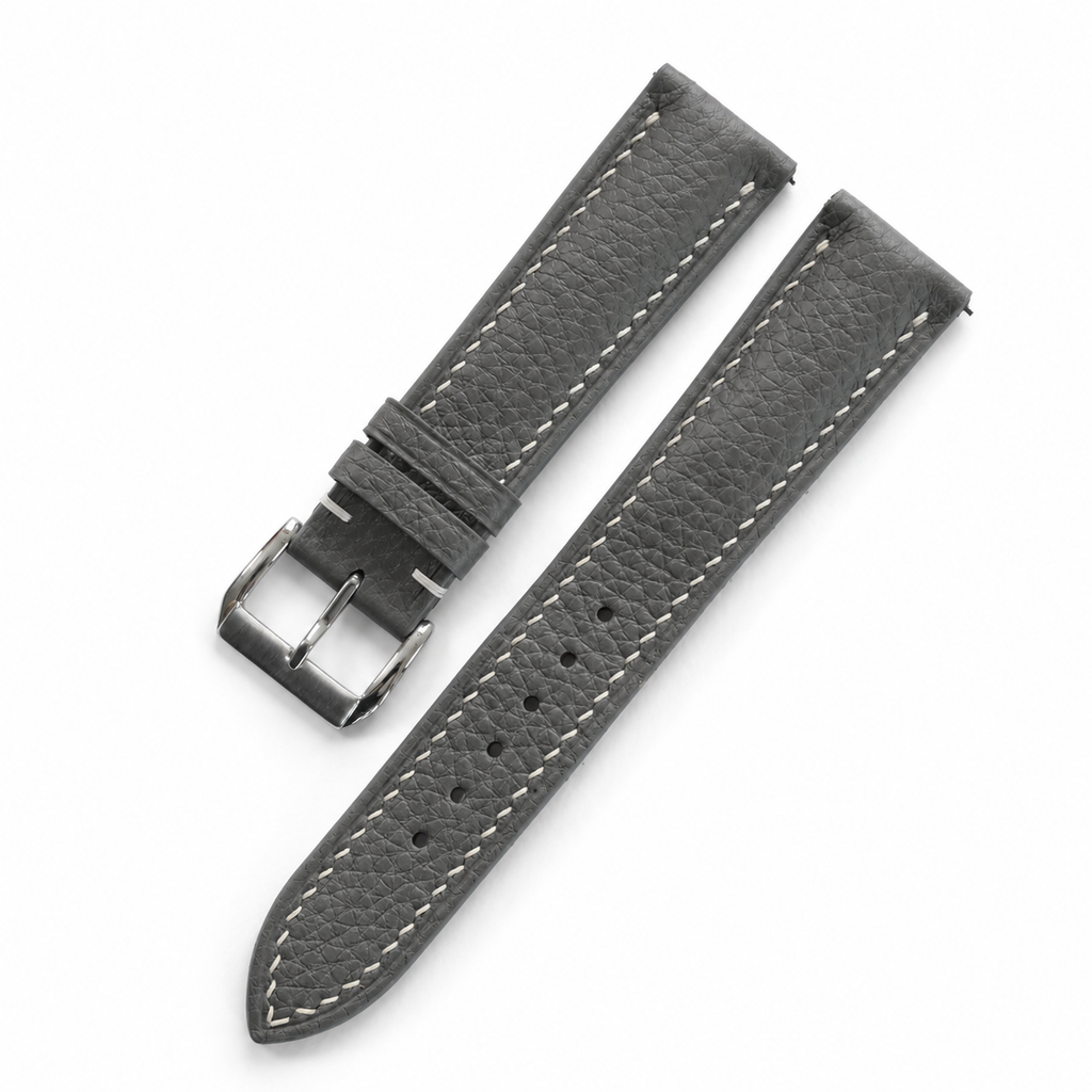 Padded Stone Gray Togo Leather Watch Strap