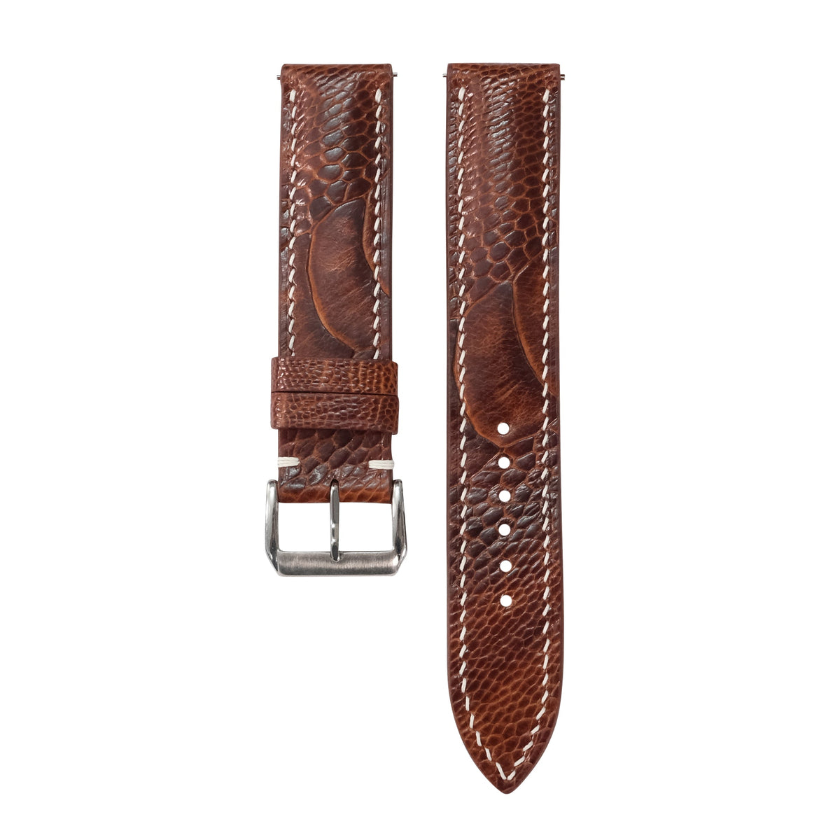 Padded Chestnut Brown Ostrich Leg Leather Watch Strap