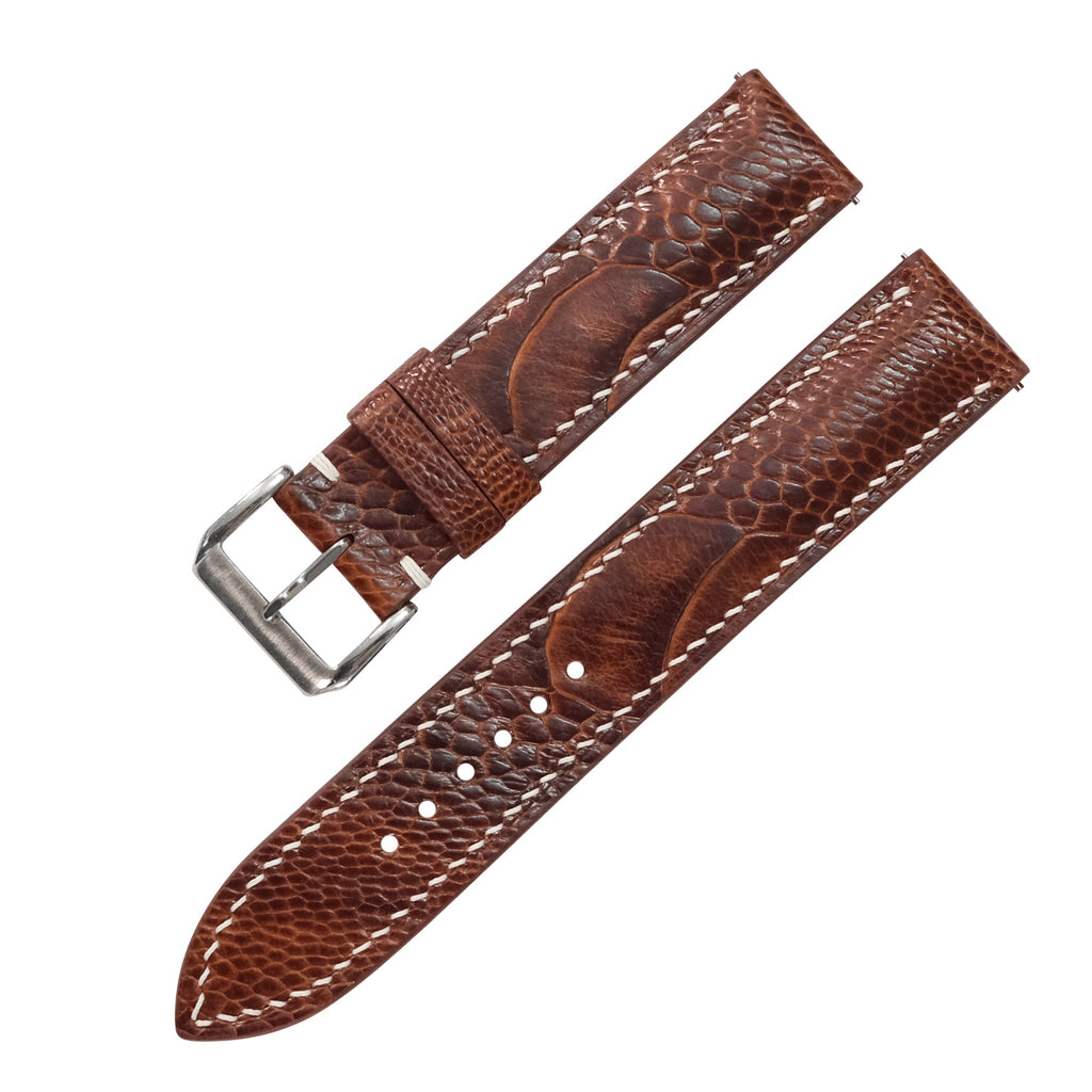Padded Chestnut Brown Ostrich Leg Leather Watch Strap