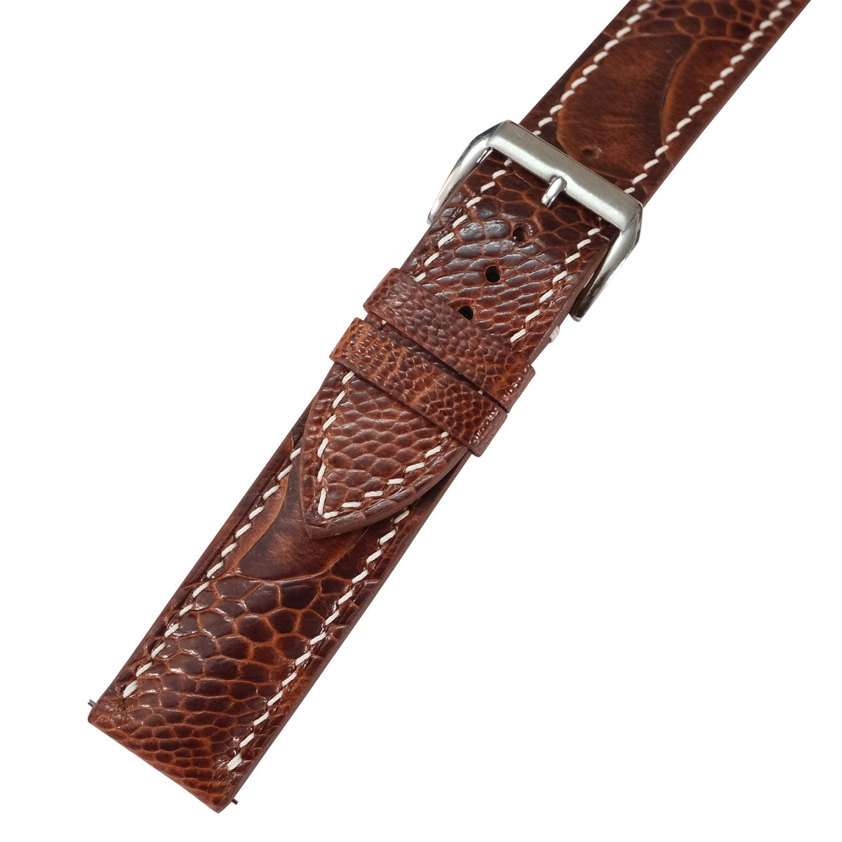Padded Chestnut Brown Ostrich Leg Leather Watch Strap