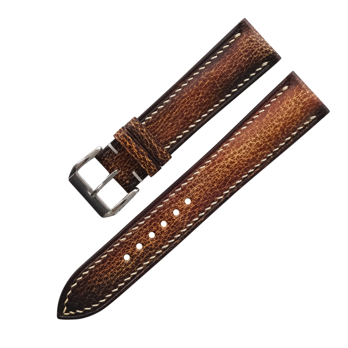 Padded Vintage Cognac Brown Patina Italian Leather Watch Strap