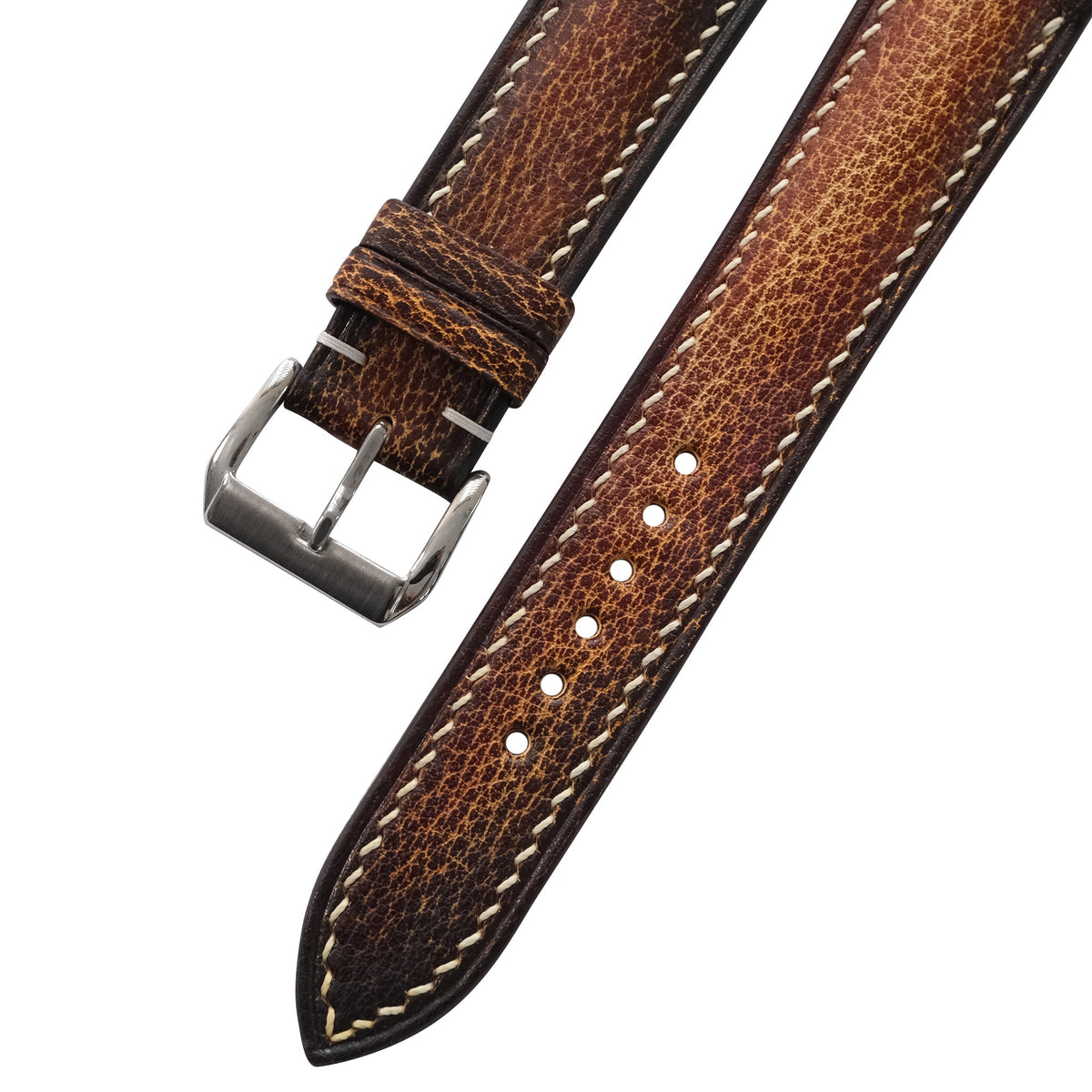 Padded Vintage Cognac Brown Patina Italian Leather Watch Strap