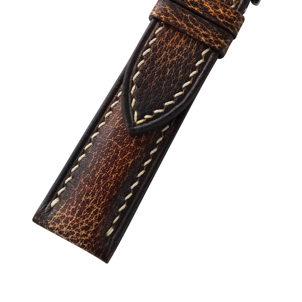Padded Vintage Cognac Brown Patina Italian Leather Watch Strap